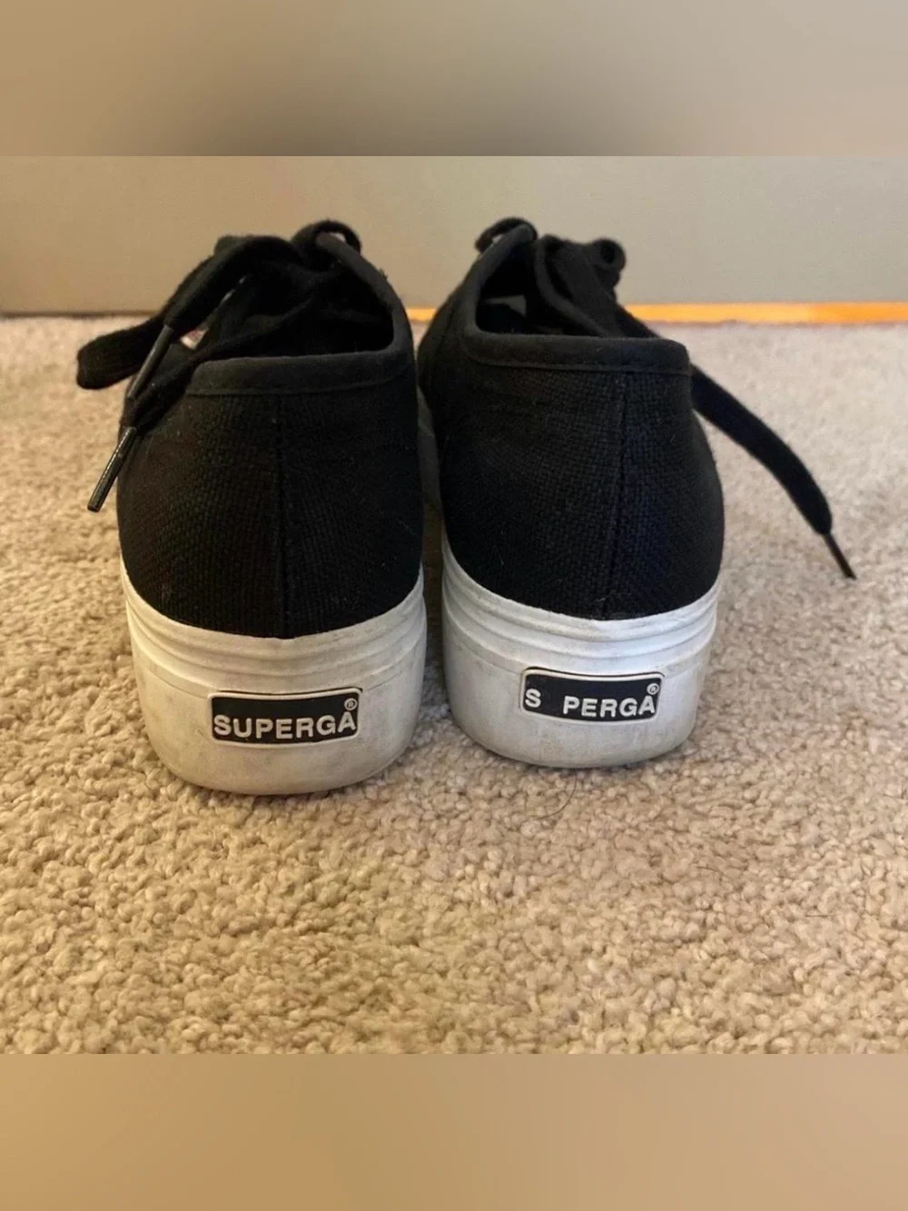 Superga Black Canvas Platform Lace-Up Sneakers